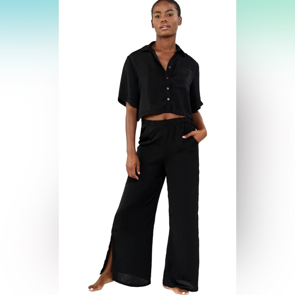 Revolve Plush cropped top wide leg pajama set new XS